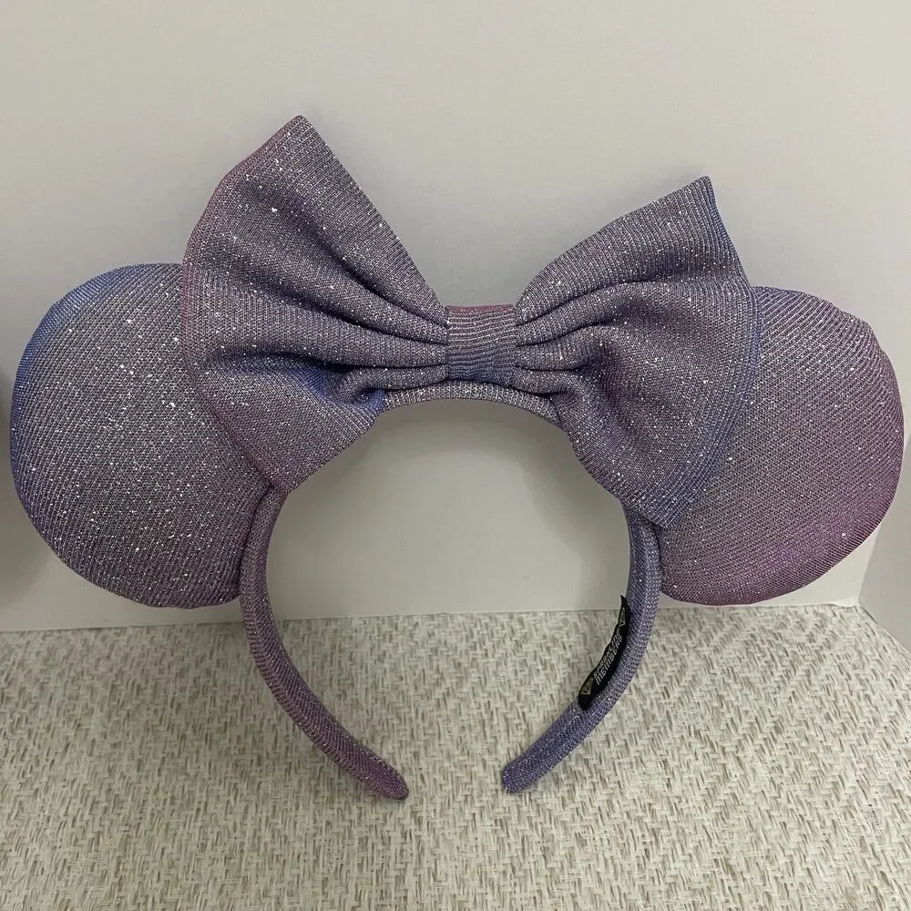 Sparkling Member Womens Purple Glittery Minnie Ears Headband with Bow Set of 2